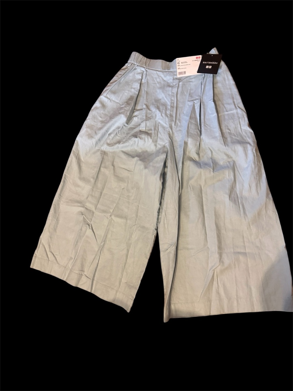Marimekko Wide Leg Cropped Trousers in Light Gray blue size XS cotton linen
